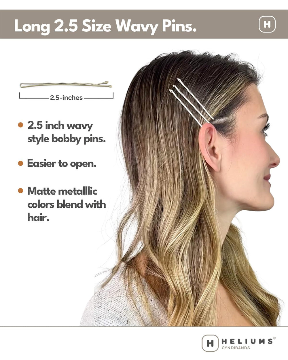 Heliums large bobby pins on bun in light ash blonde demonstrate no-slip grip