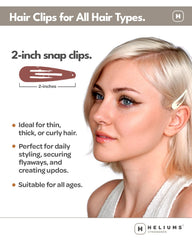 Heliums Snap Hair Clips 2in daily-styling closeup, versatile neutral shade blending with hair tones.