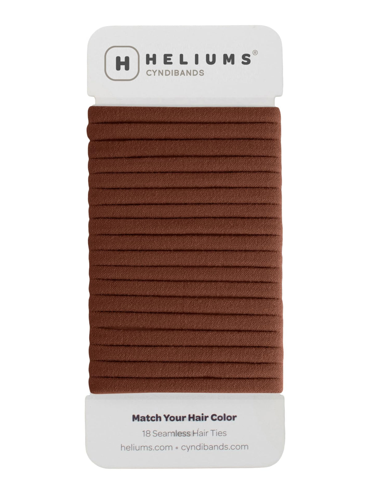 Heliums thin seamless hair tie in brown 6mm nylon offers gentle, snag-free hold.