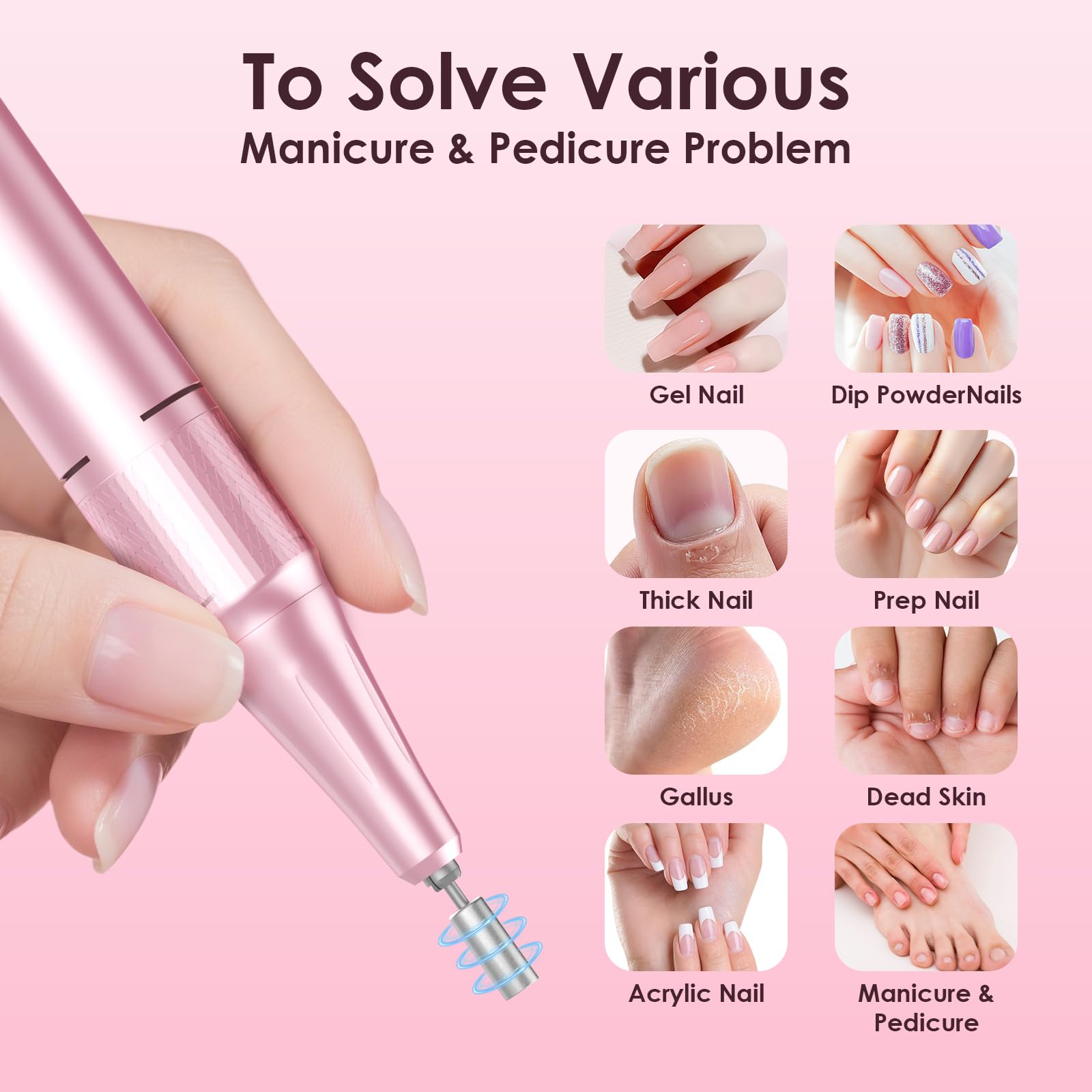 HELIVIVE 11 drill bits support acrylic, gel, and natural nails