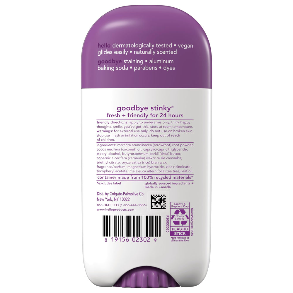 Hello 24-hour freshness deodorant stick shown in use.