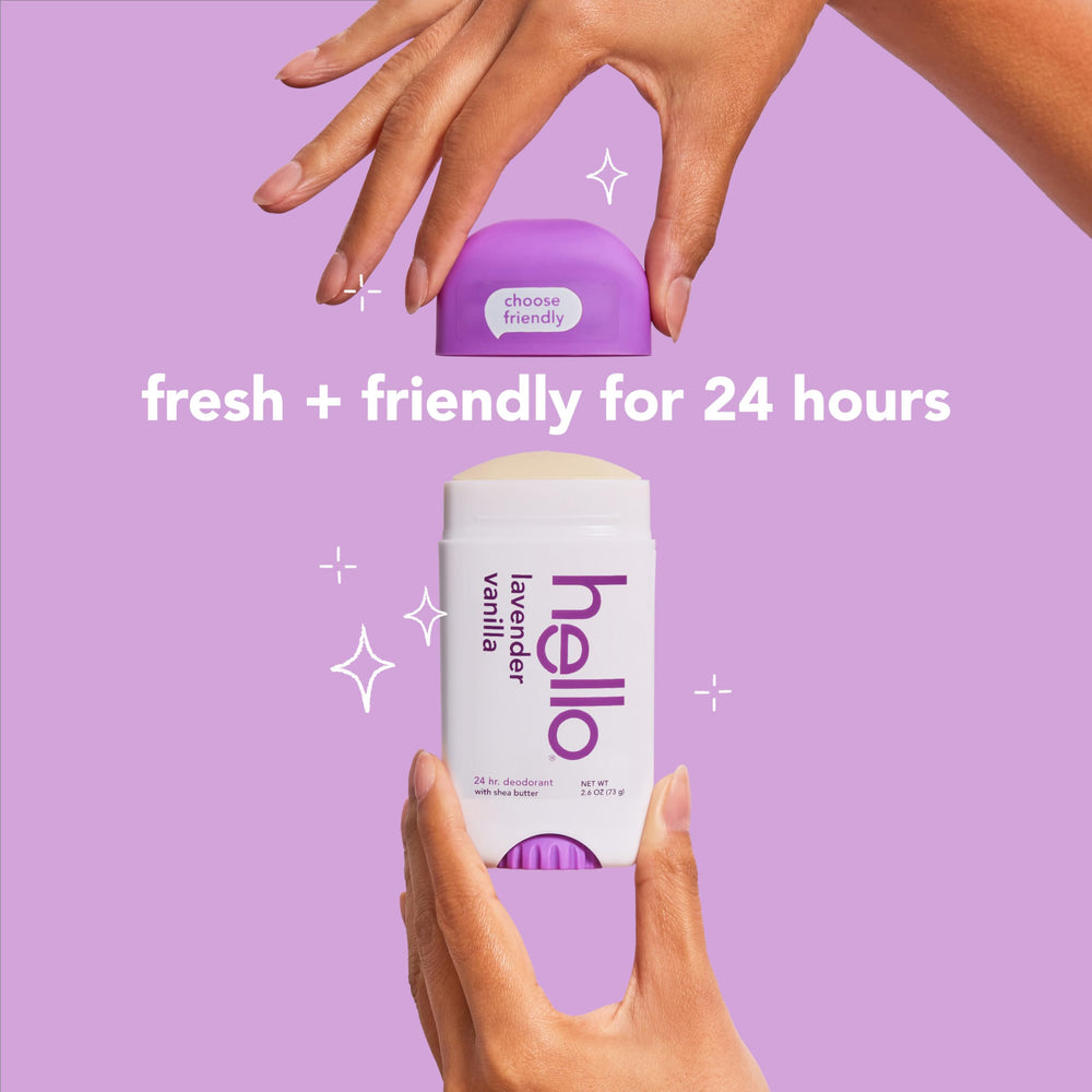 Hello aluminum-free deodorant application showcases a smooth, fast-glide experience.