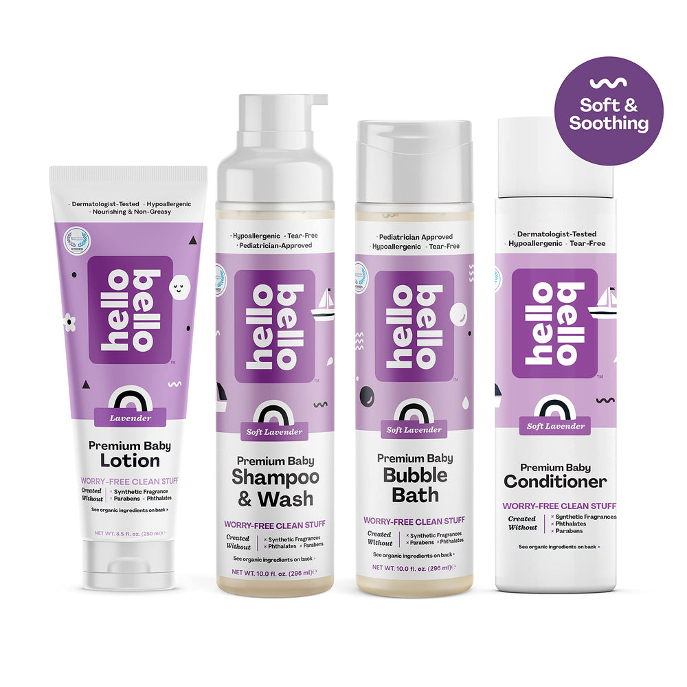 Hello Bello conditioner on a toddler's hair for easy detangling and smoothness.
