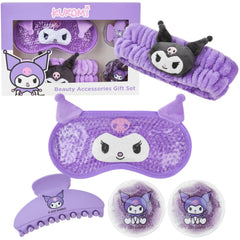 Hello Kitty Kuromi beauty set eye mask demonstrates cooling relief for refreshed eyes