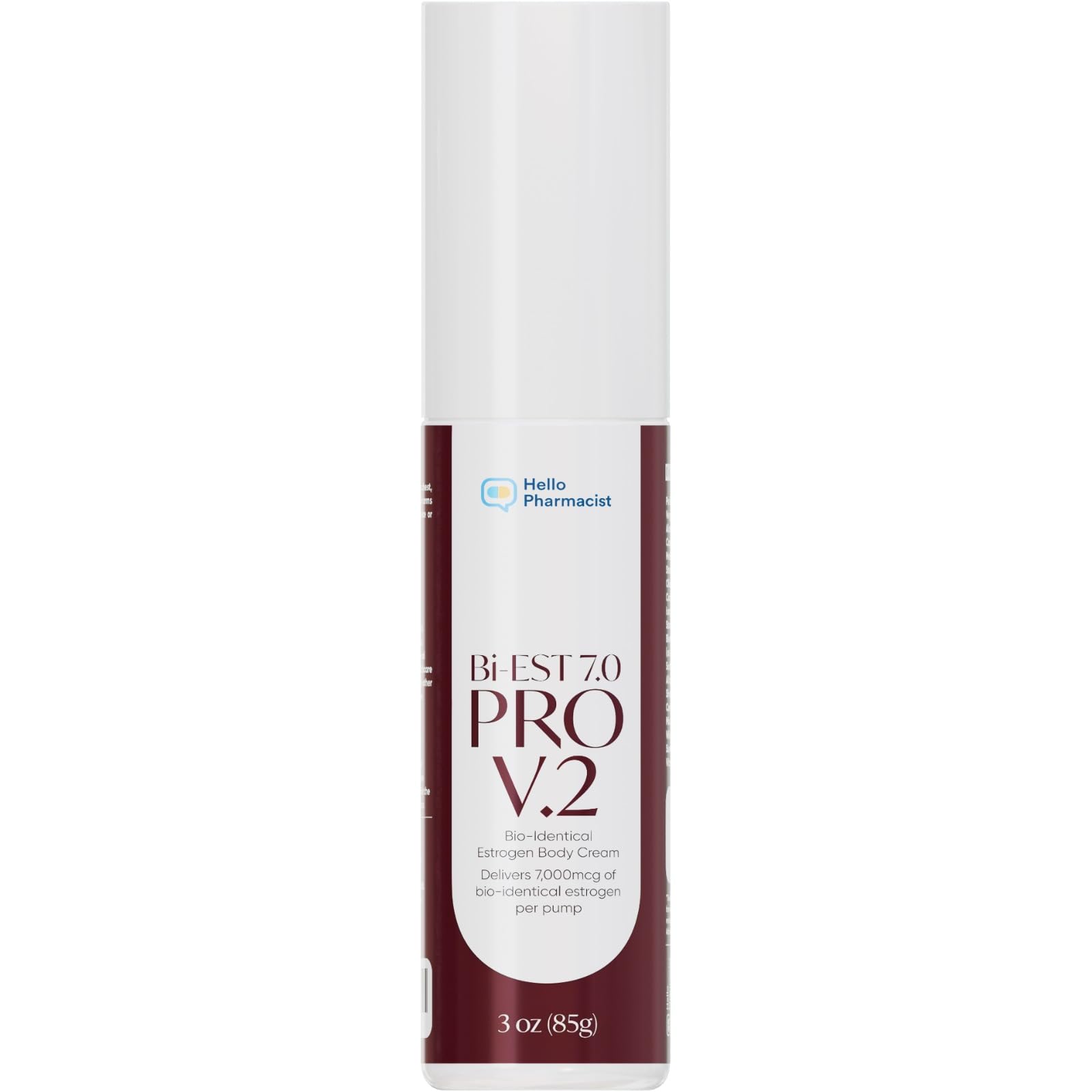 HelloPharmacist Bi-estro 7.0V2 Pro bottle showing silky hydration for skin.