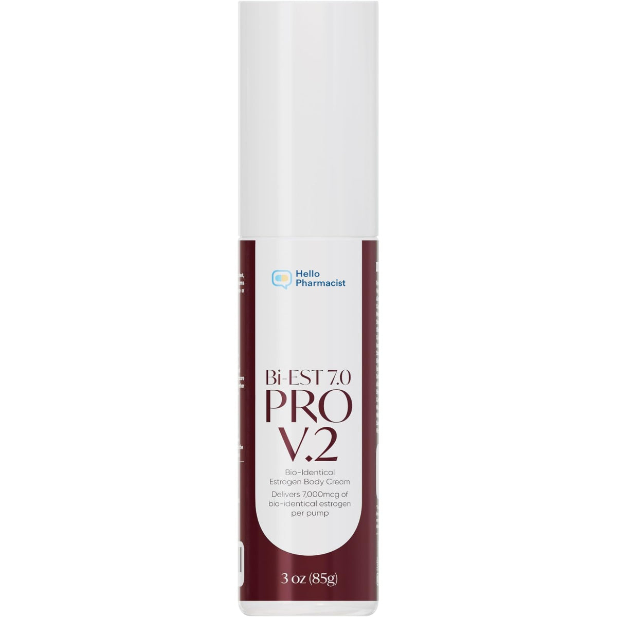 HelloPharmacist Bi-estro 7.0V2 Pro bottle showing silky hydration for skin.
