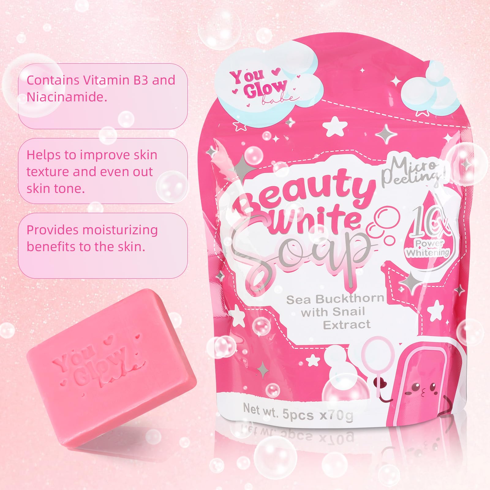 helowod You Glow Babe soap bar closeup highlights rich lather and gentle daily care.