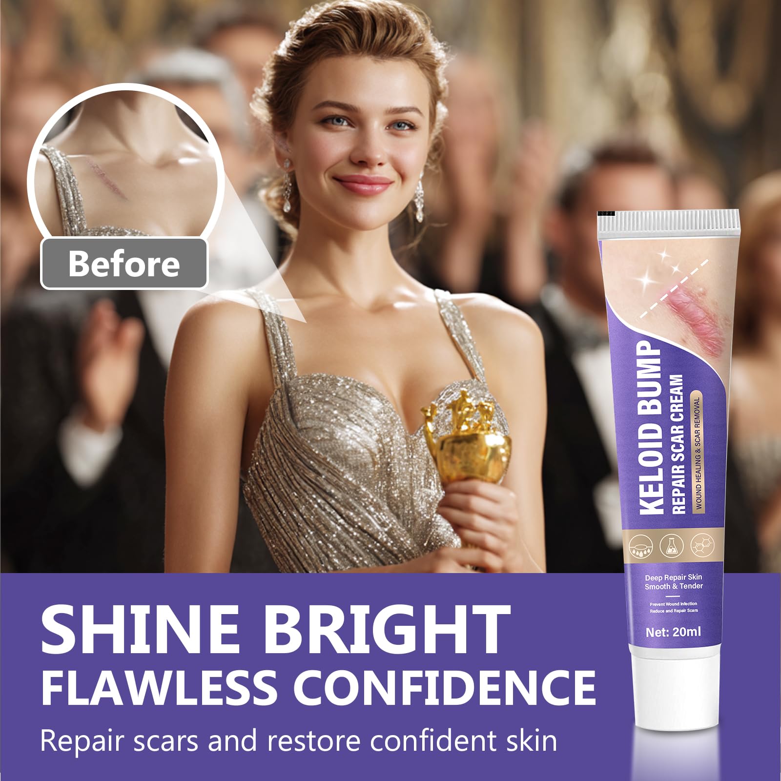 Hemir Keloid Bump Removal Cream jar shows compact form for precise scar care.
