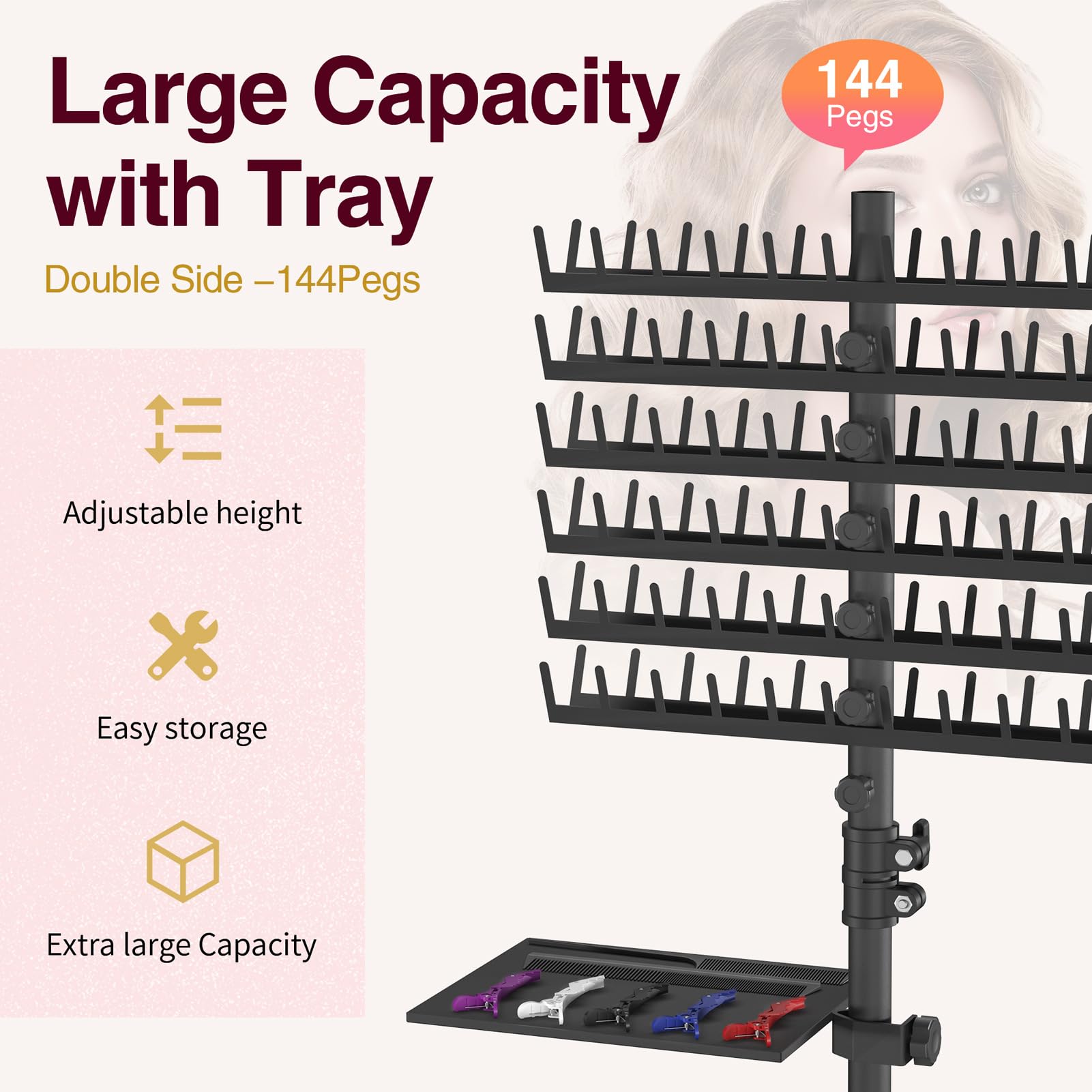 Hemndic two sided braiding rack with 144 pegs speeds up braiding workflow