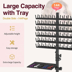Hemndic two sided braiding rack with 144 pegs speeds up braiding workflow