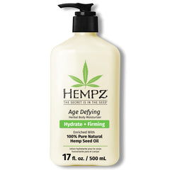 Hempz Age-Defy bottle demonstrates quick absorption for daily moisturizing.