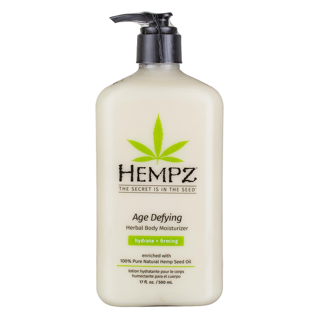 Hempz Age Defying Body Moisturizer pump bottle front for daily hydration and smooth skin