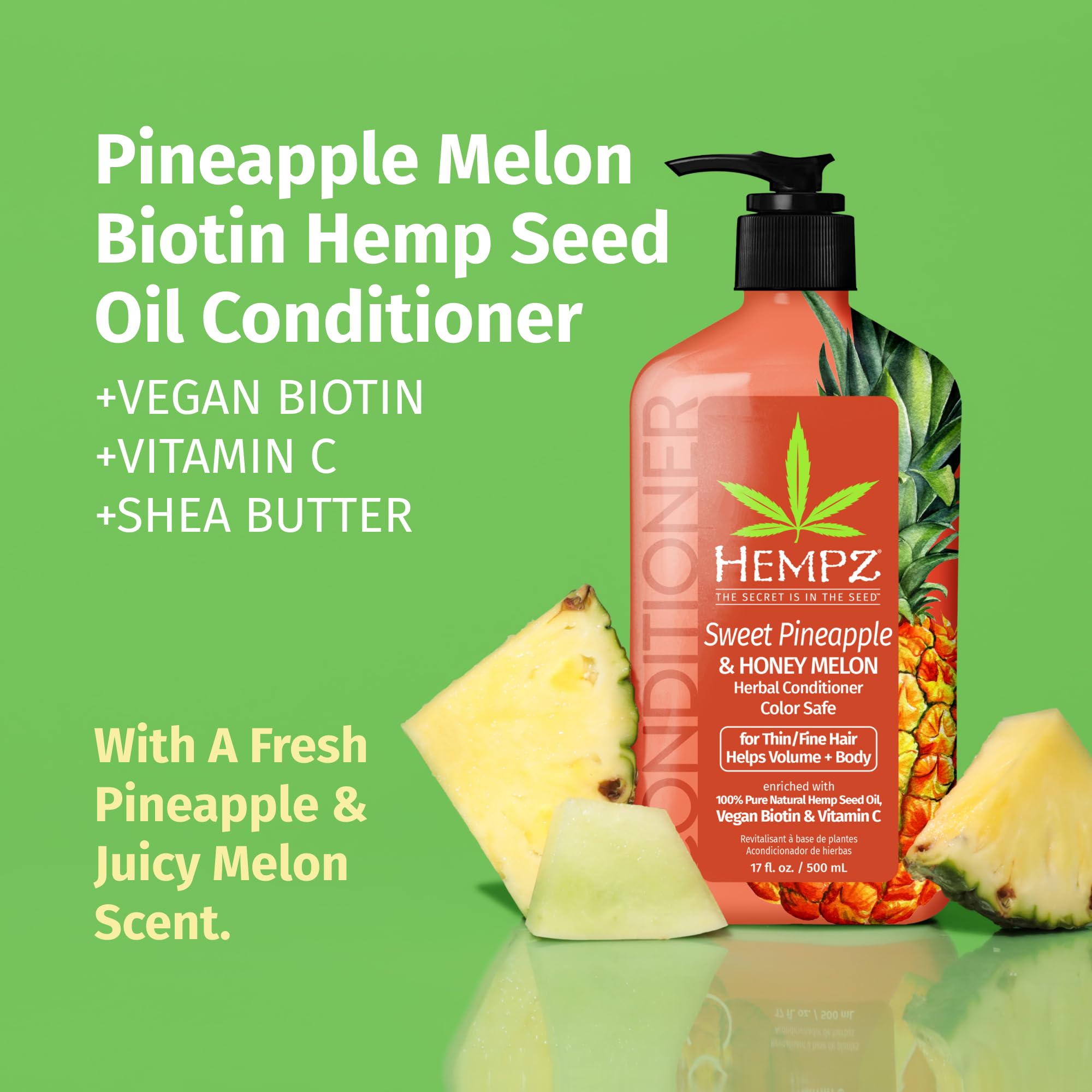 Hempz Biotin Conditioner pump-dispense demonstrates easy application for fine hair hydration