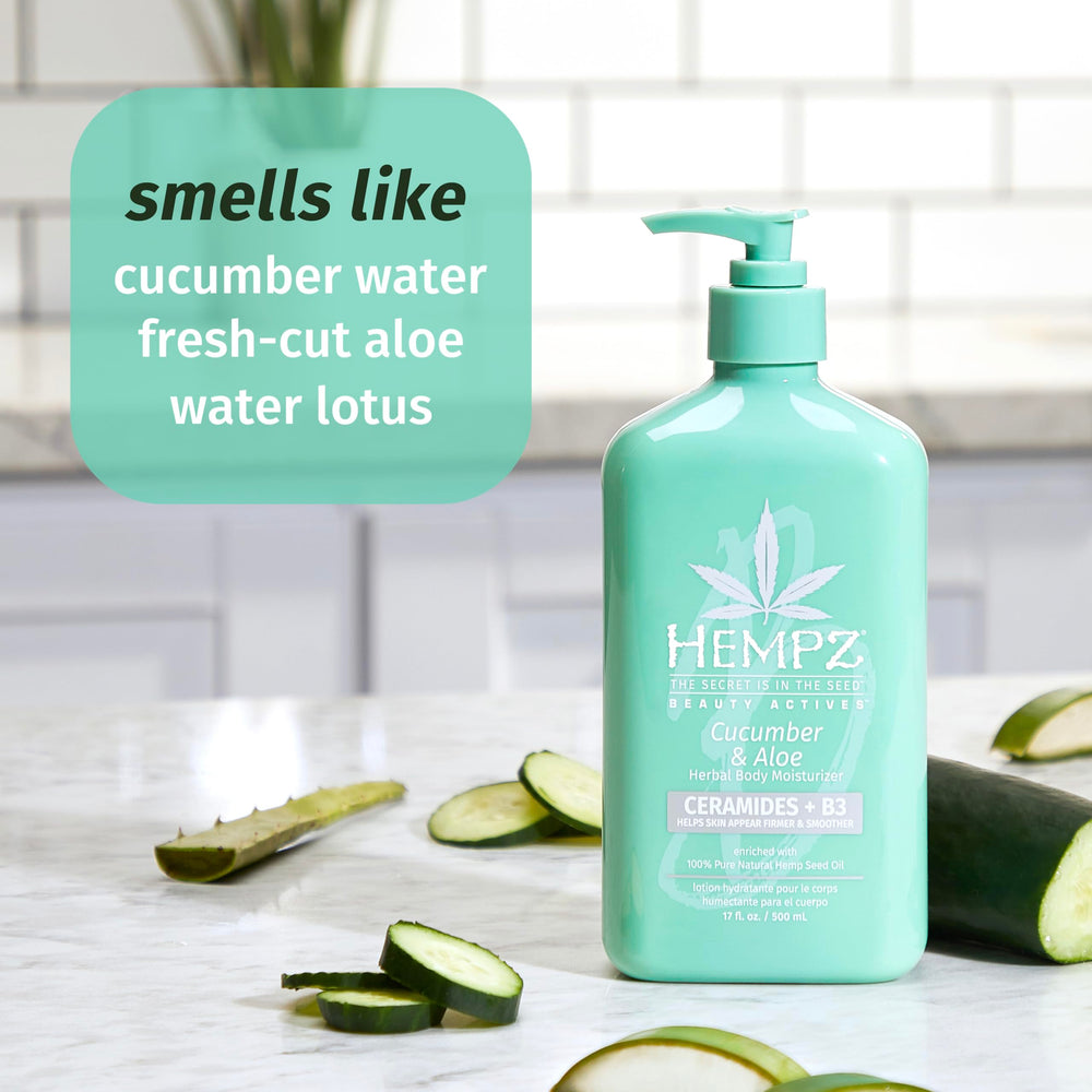 Hempz Body Lotion aloe calming-application demonstrates soothing daily routine