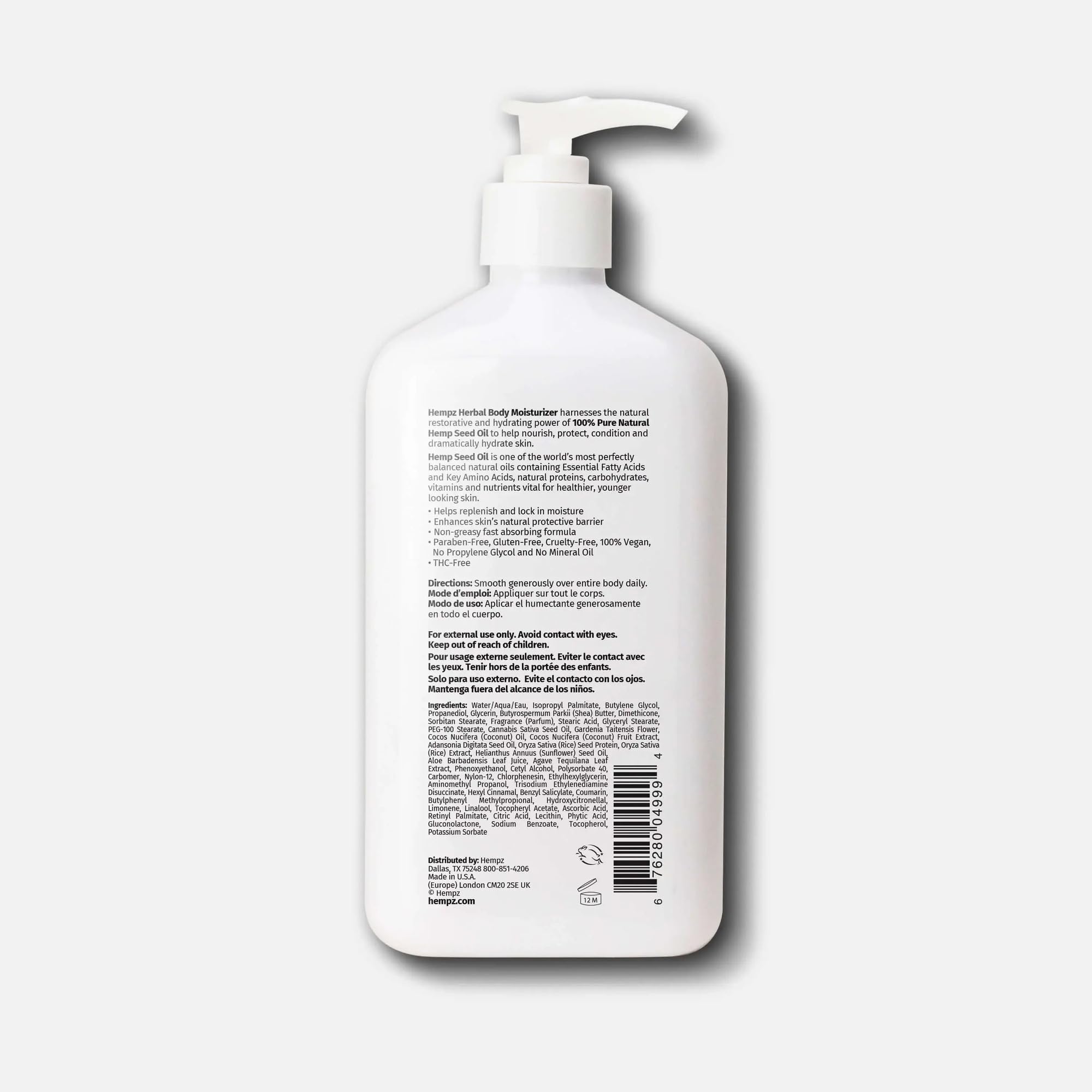 Hempz body lotion coconut oil shot emphasizes smoothing with linoleic acid