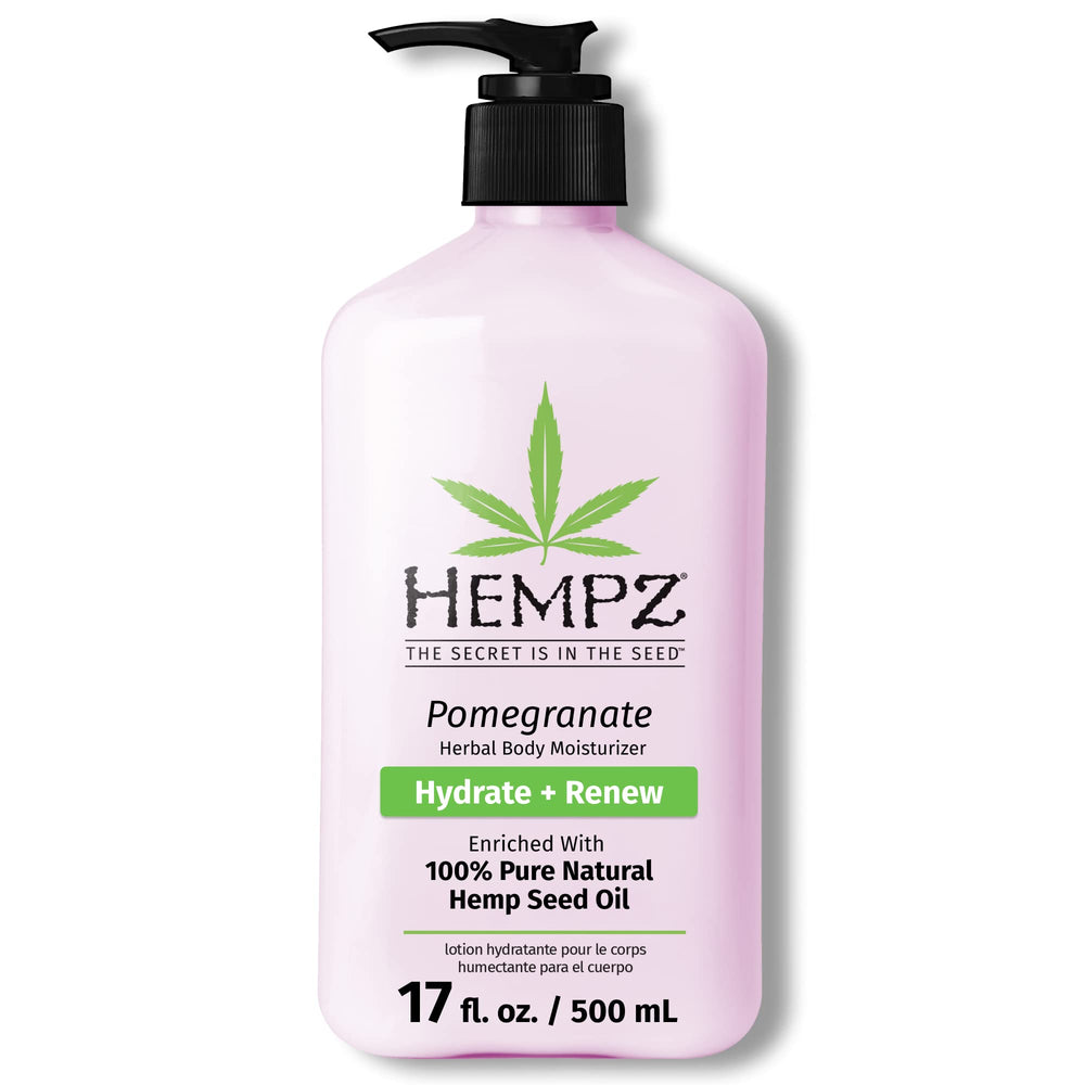 Hempz body lotion bottle pouring demonstrates lightweight hydration for daily use