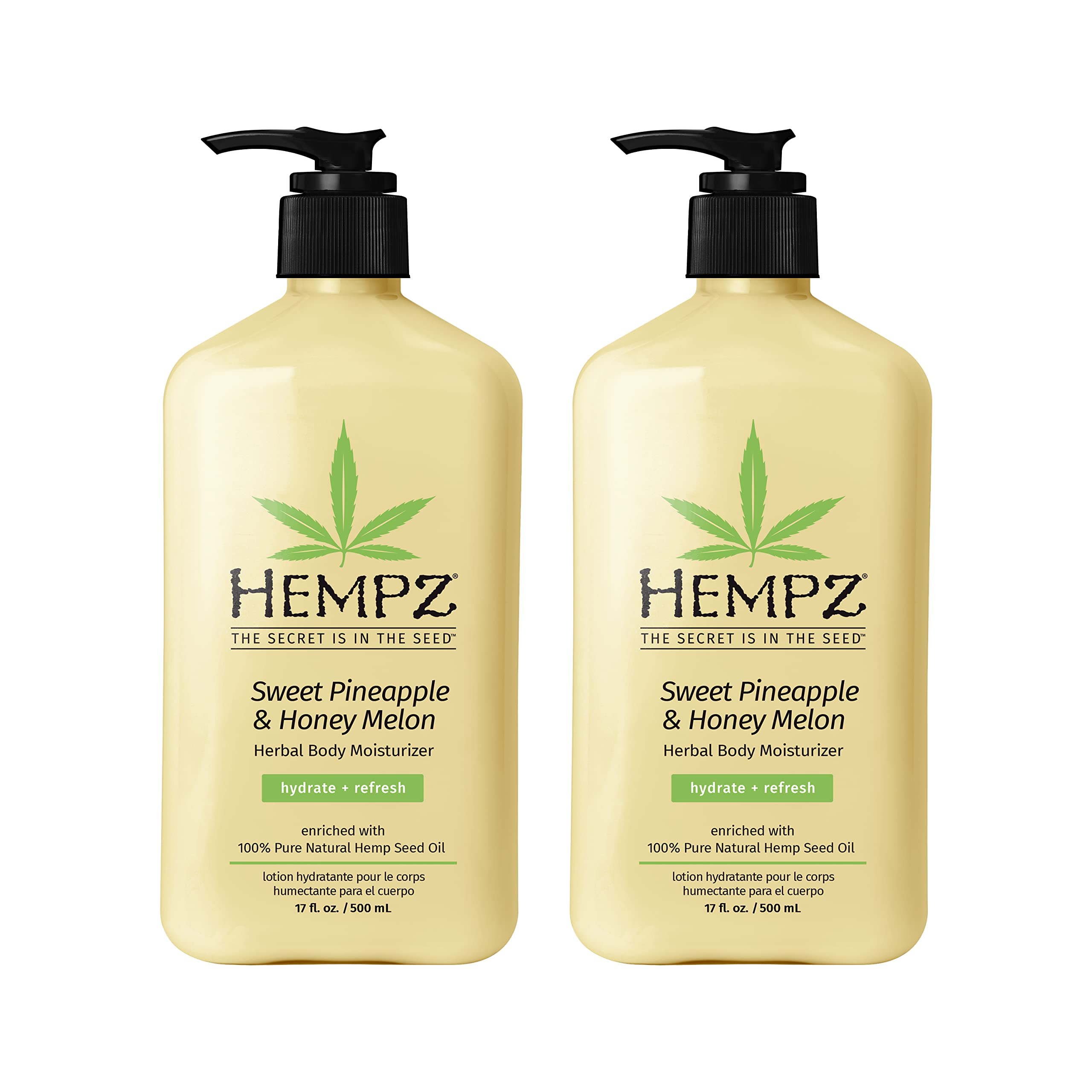 Hempz body lotion sweet pineapple honey melon bottle close-up demonstrates hydrating formula.