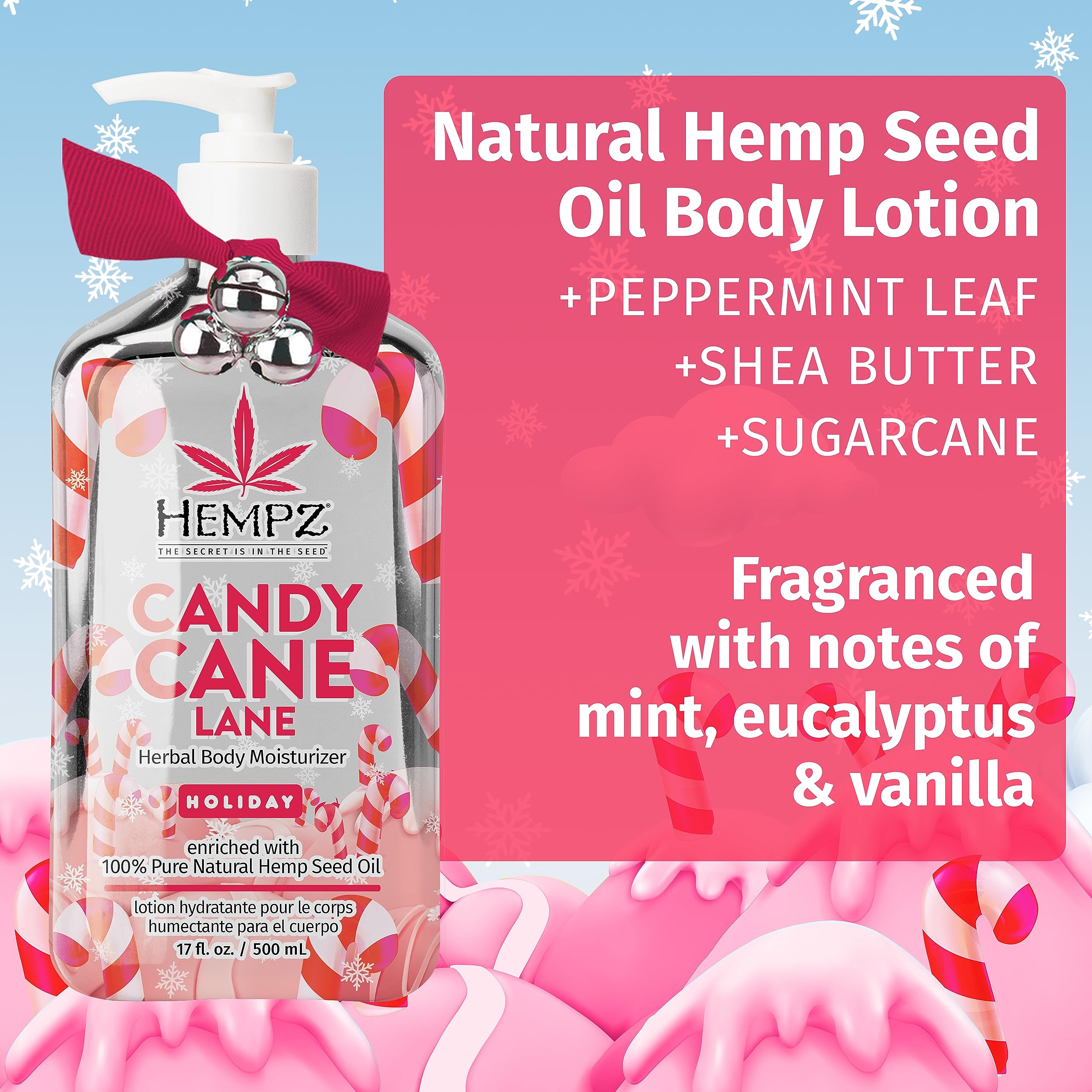Hempz body lotion texture close-up emphasizes shea butter and hemp seed nourishment