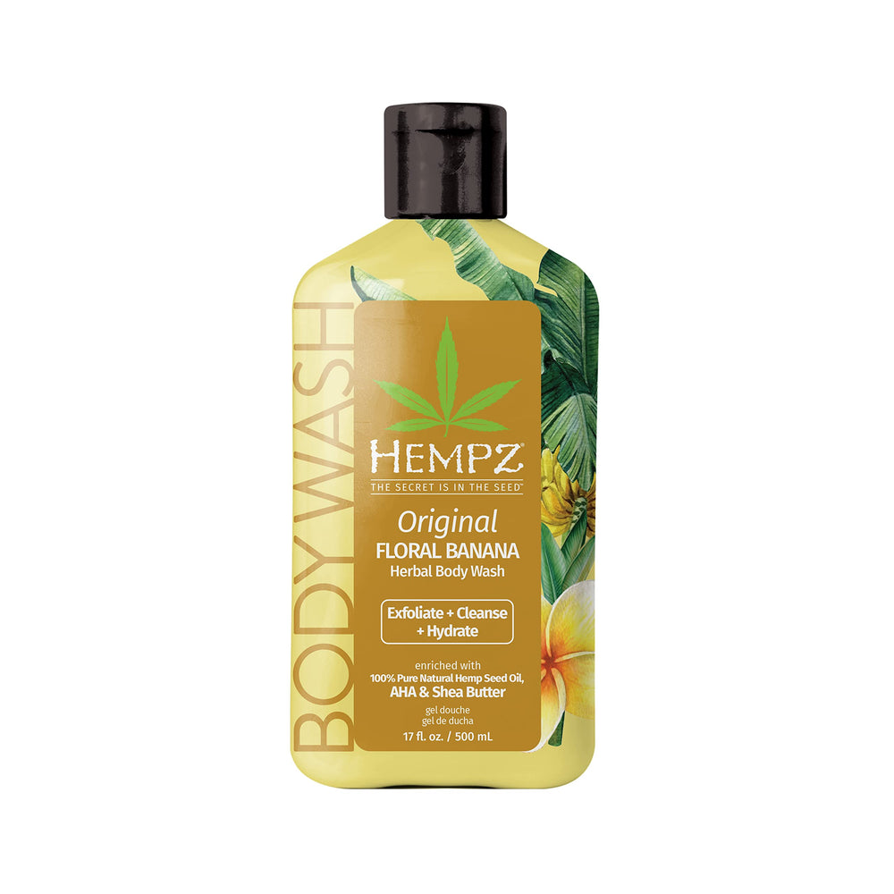 Hempz Body Wash Original Floral Banana bottle showing hydrating formula for sensitive skin.