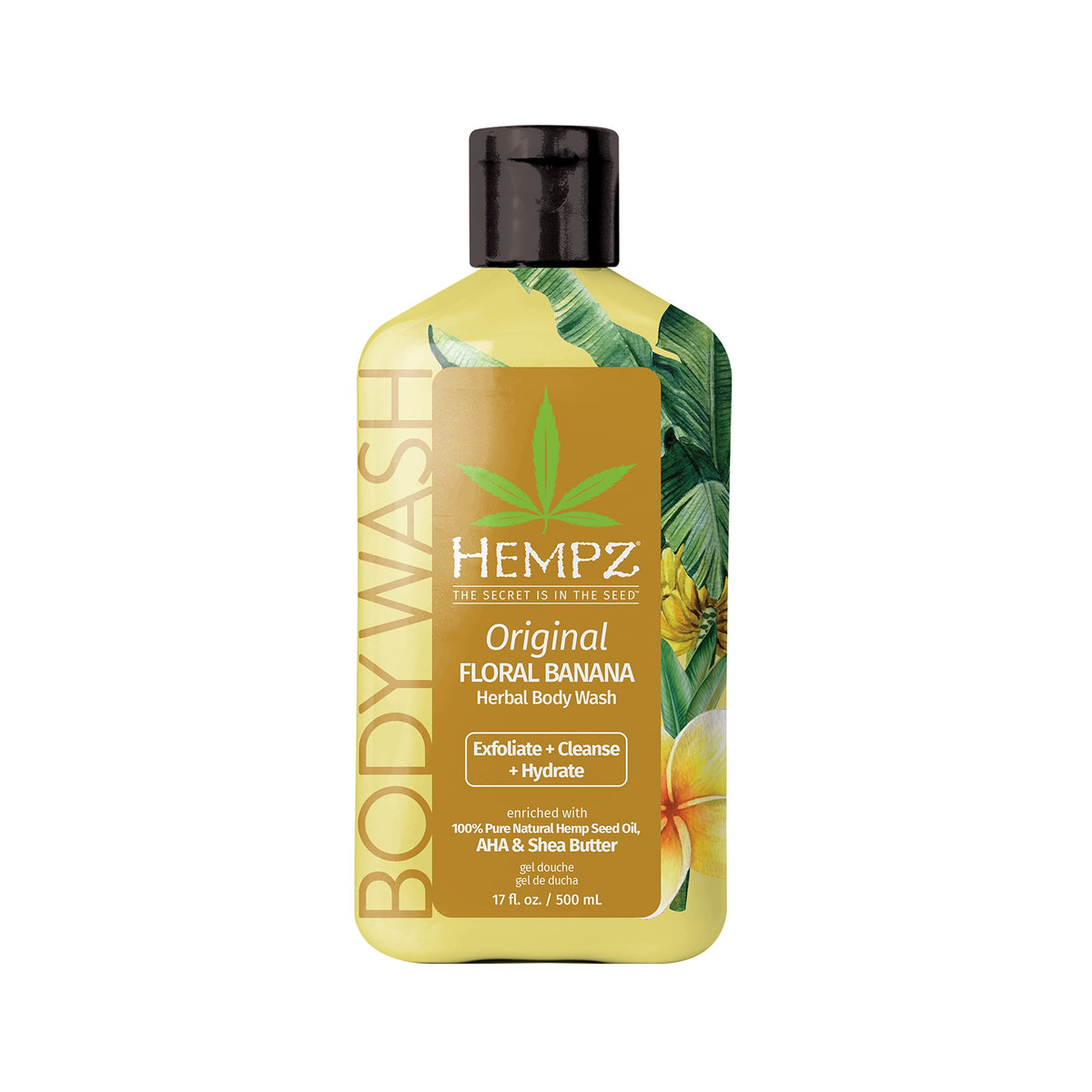 Hempz Body Wash Original Floral Banana bottle showing hydrating formula for sensitive skin.
