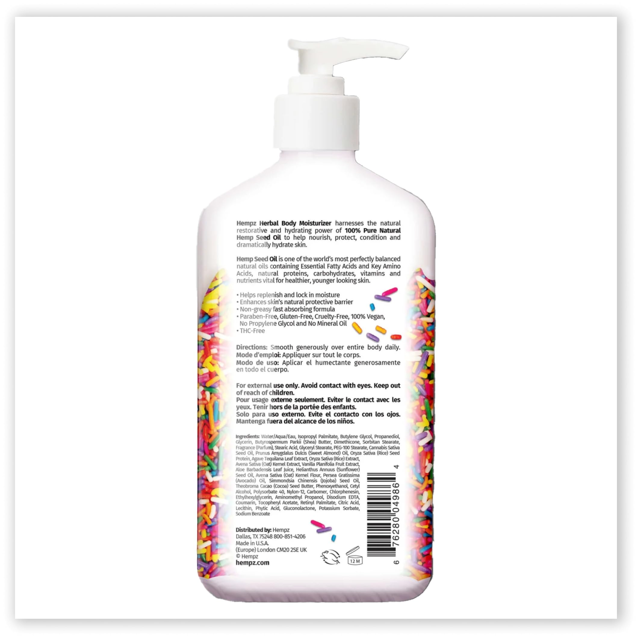 Hempz Buttercream Vanilla Cake Lotion texture-swirl showcases creamy softness for skin