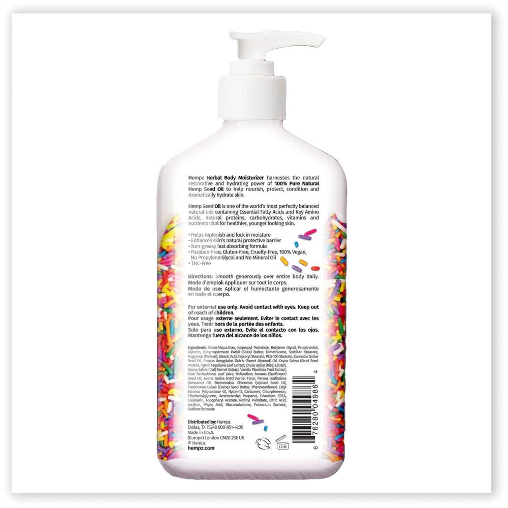 Hempz Buttercream Vanilla Cake Lotion texture-swirl showcases creamy softness for skin