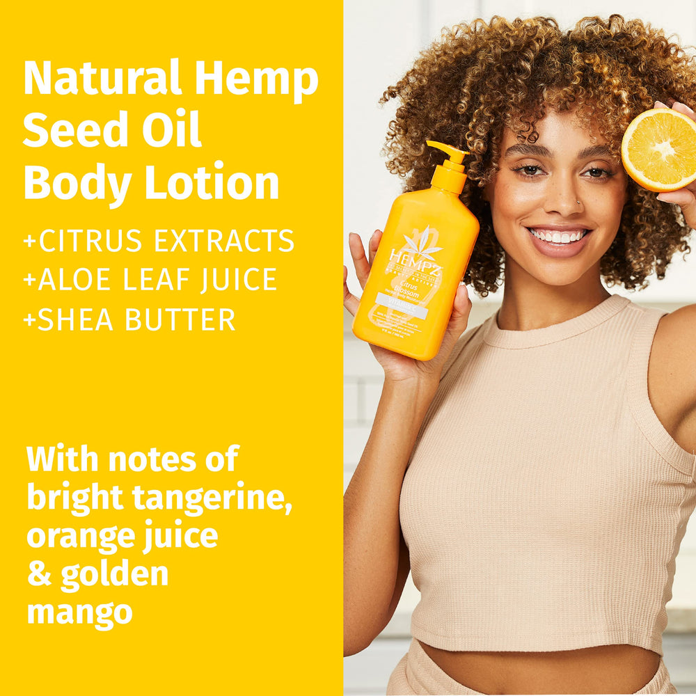 Hempz Citrus Blossom ingredients graphic emphasizes vitamin C and antioxidants.