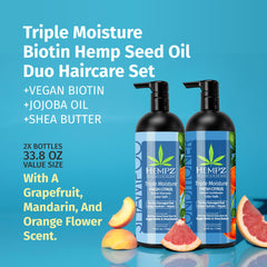 HEMPZ conditioner bottle grapefruit-peach nourishing finish for frizz control.