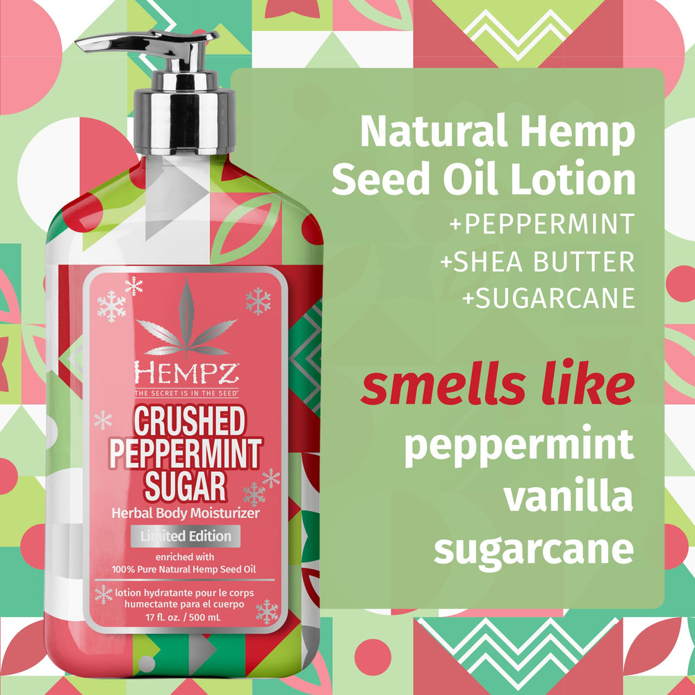 Hempz Crushed Peppermint Sugar Lotion texture swatch showing non-greasy, lightweight feel.