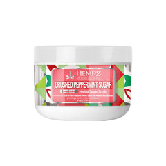 Hempz Crushed Peppermint Sugar Scrub jar close-up for polished, refreshed skin prep