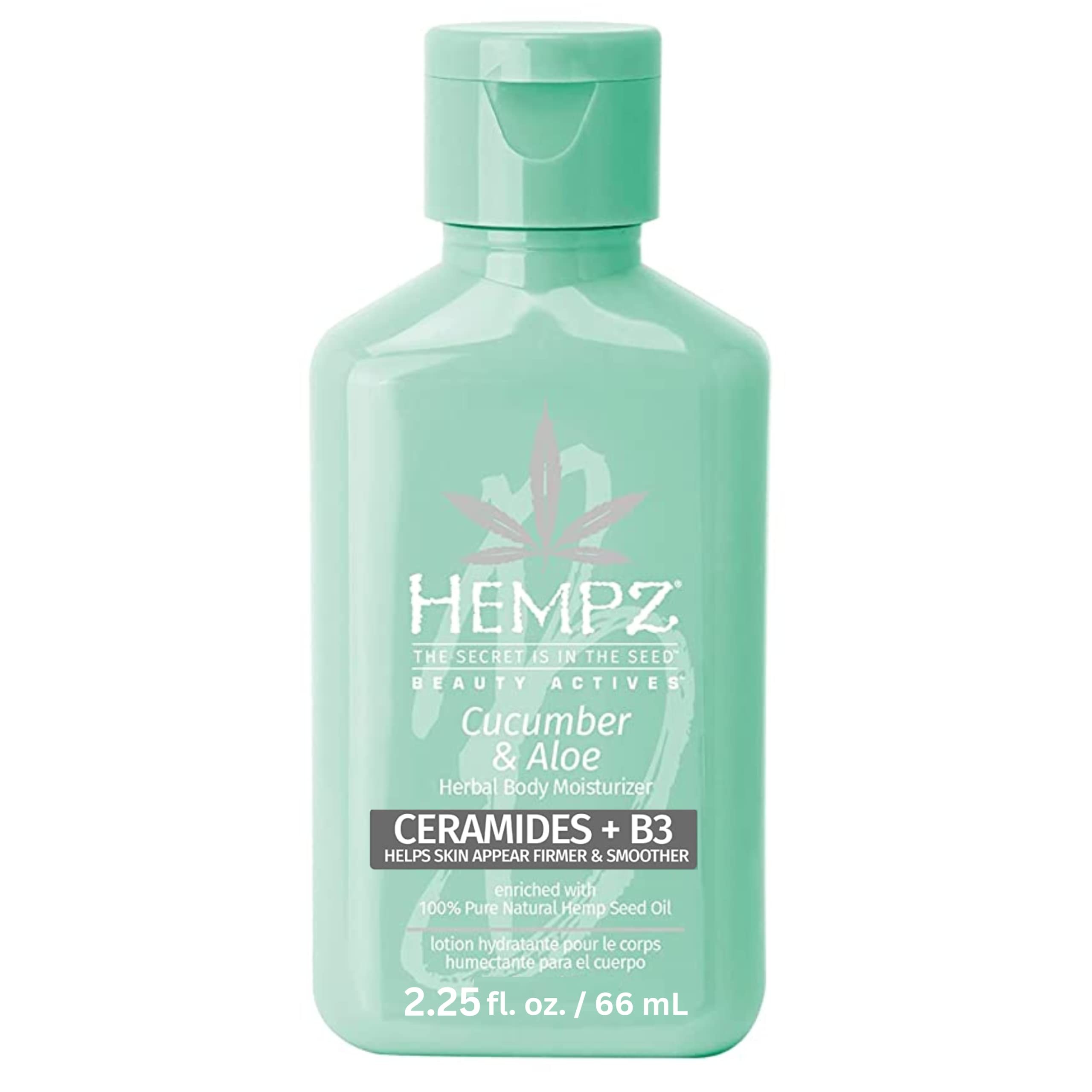 Hempz cucumber aloe mini bottle pour promotes quick hydration during travel