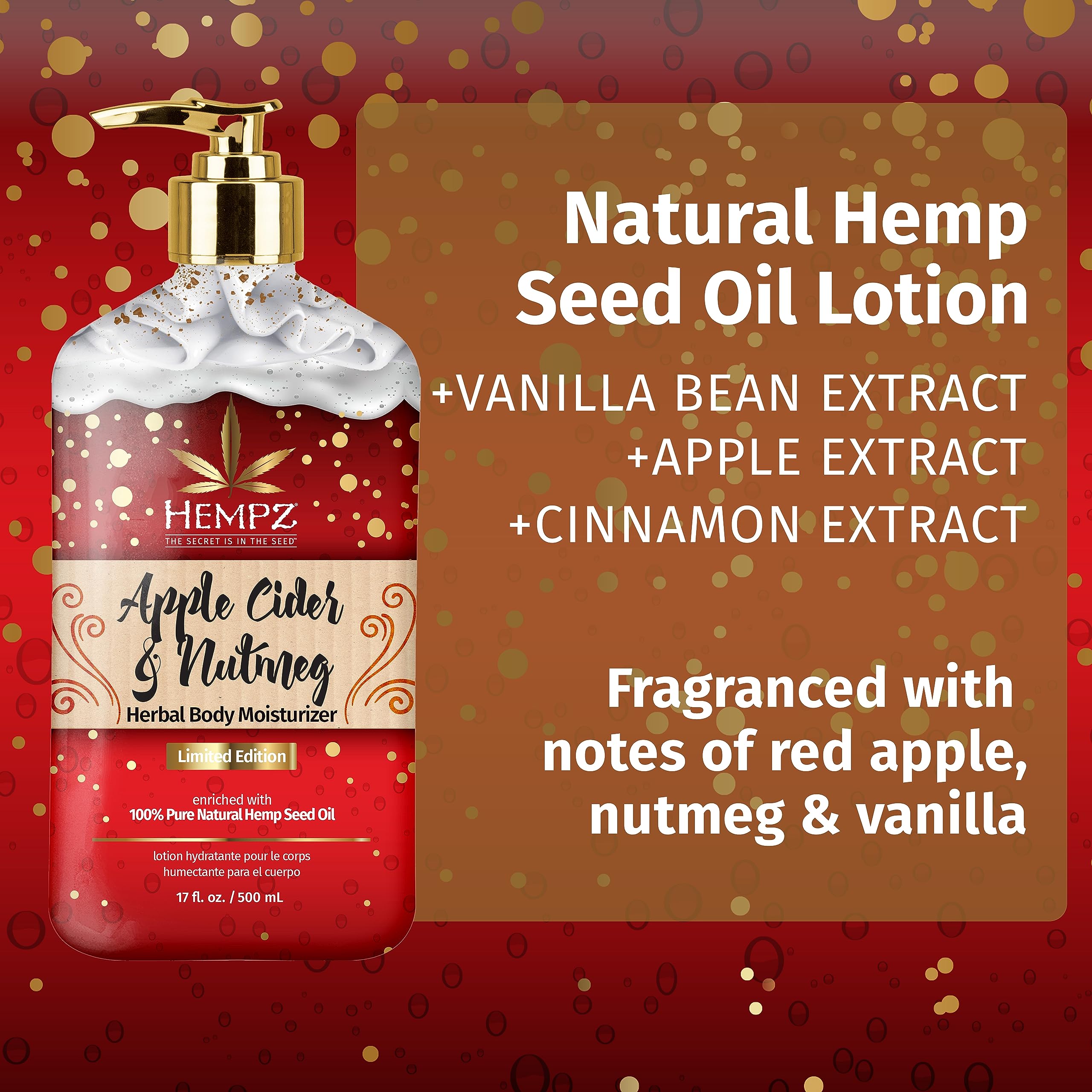 Hempz fall-scent packaging display evokes cozy everyday moisturization.