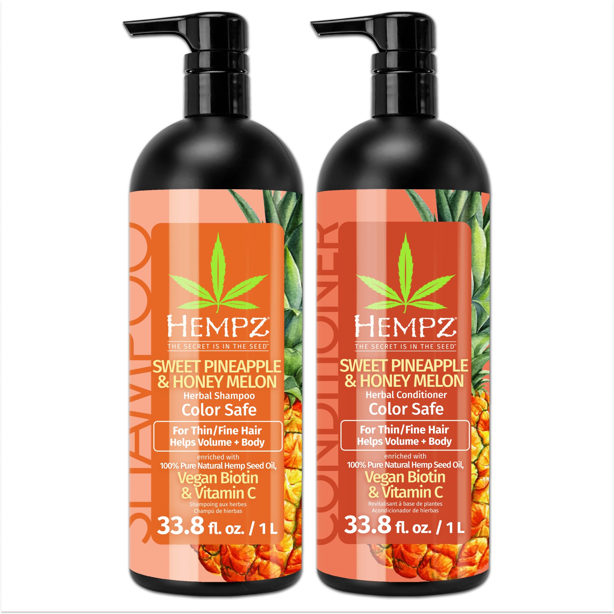 Hempz shampoo bottle pump with Sweet Pineapple and Honey Melon scent for color safe cleansing.