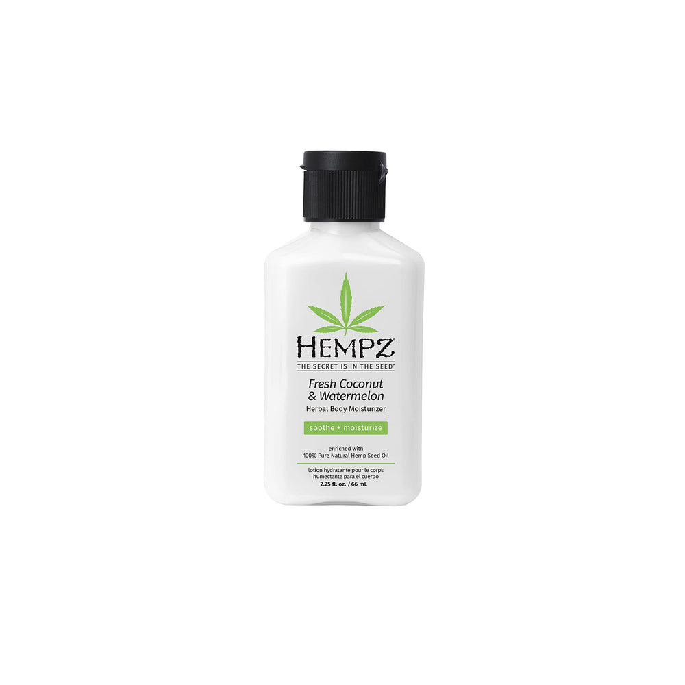 Hempz Herbal Body Moisturizer Pearl White bottle for daily hydration with hemp seed oil.