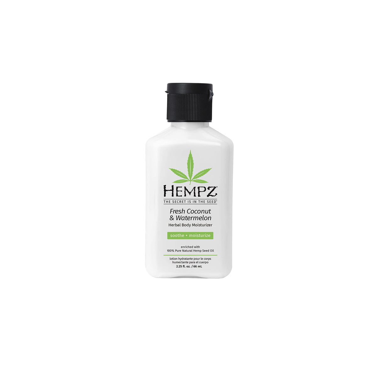 Hempz Herbal Body Moisturizer Pearl White bottle for daily hydration with hemp seed oil.