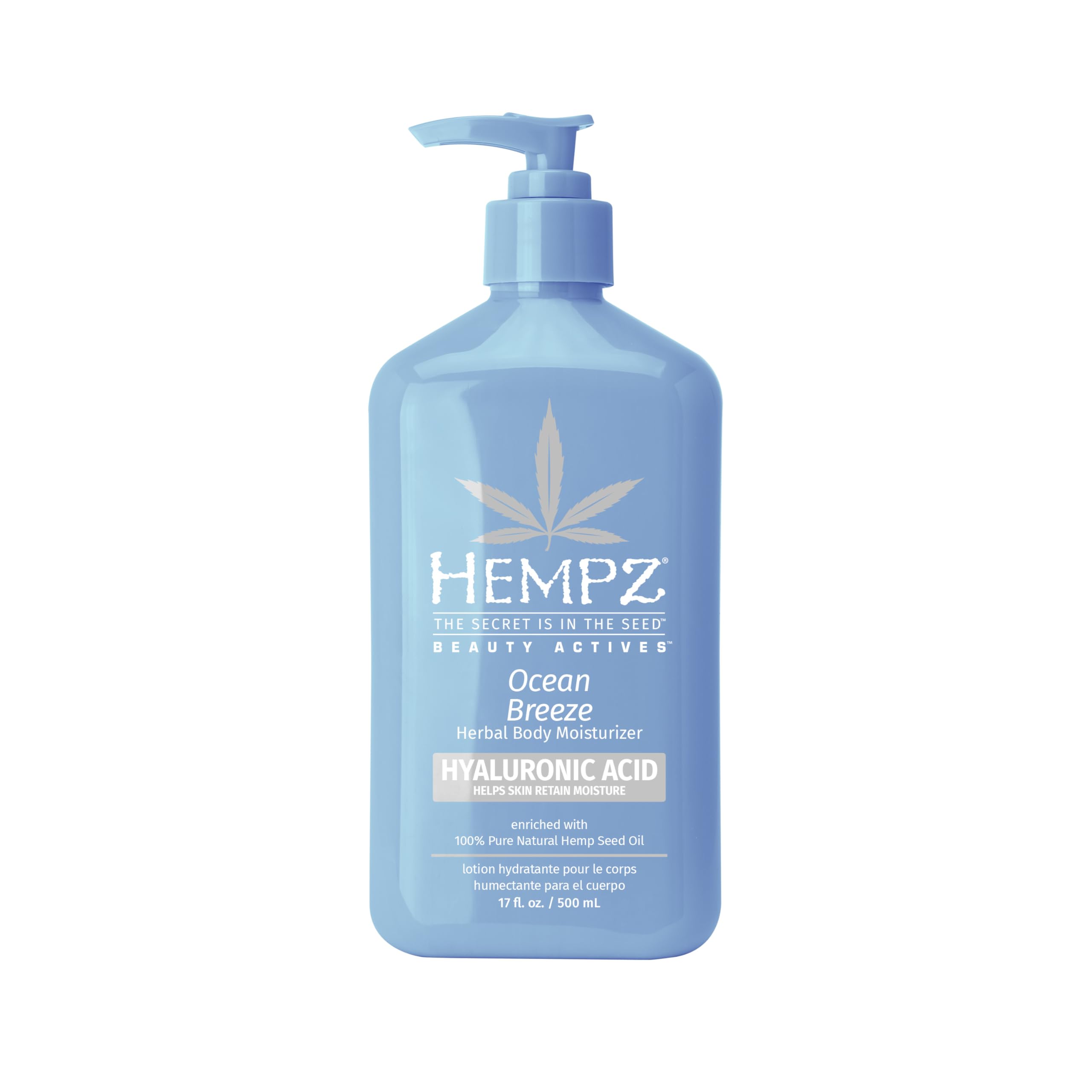 Hempz Ocean Breeze lotion bottle for daily moisturization and hydration.