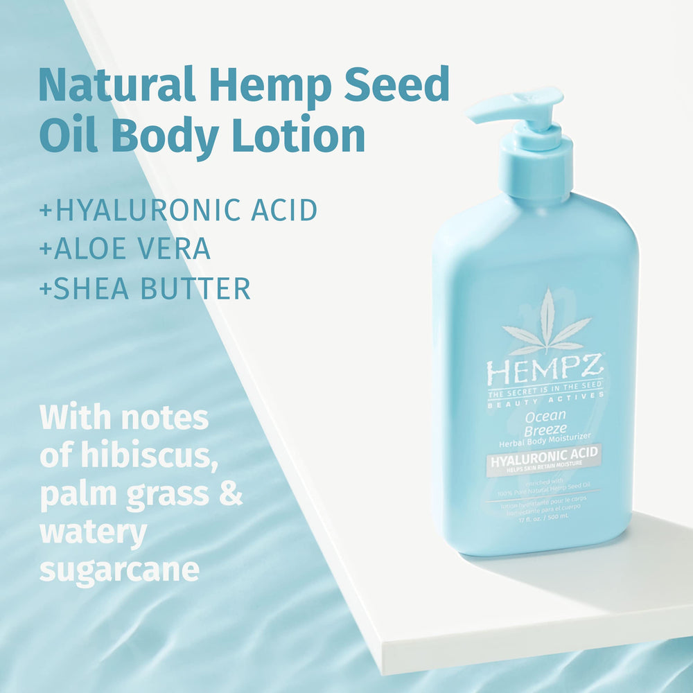 Hempz Ocean Breeze lotion texture swirl shows creamy, fast-absorbing moisture.