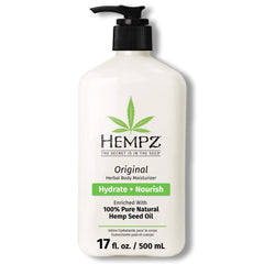 Hempz Original bottle pour demonstrates lightweight hydration for smooth, non-greasy skin.