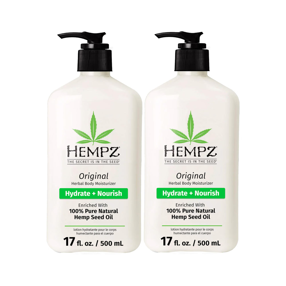 Hempz Original bottle showcases hemp-seed-oil formula for deep hydration.