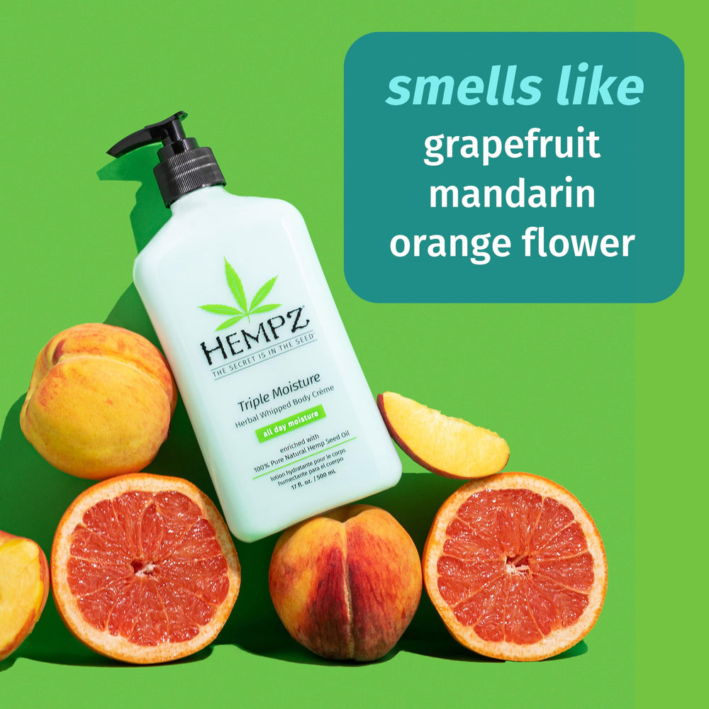 Bottle highlighting peach and grapefruit scent for all-day freshness