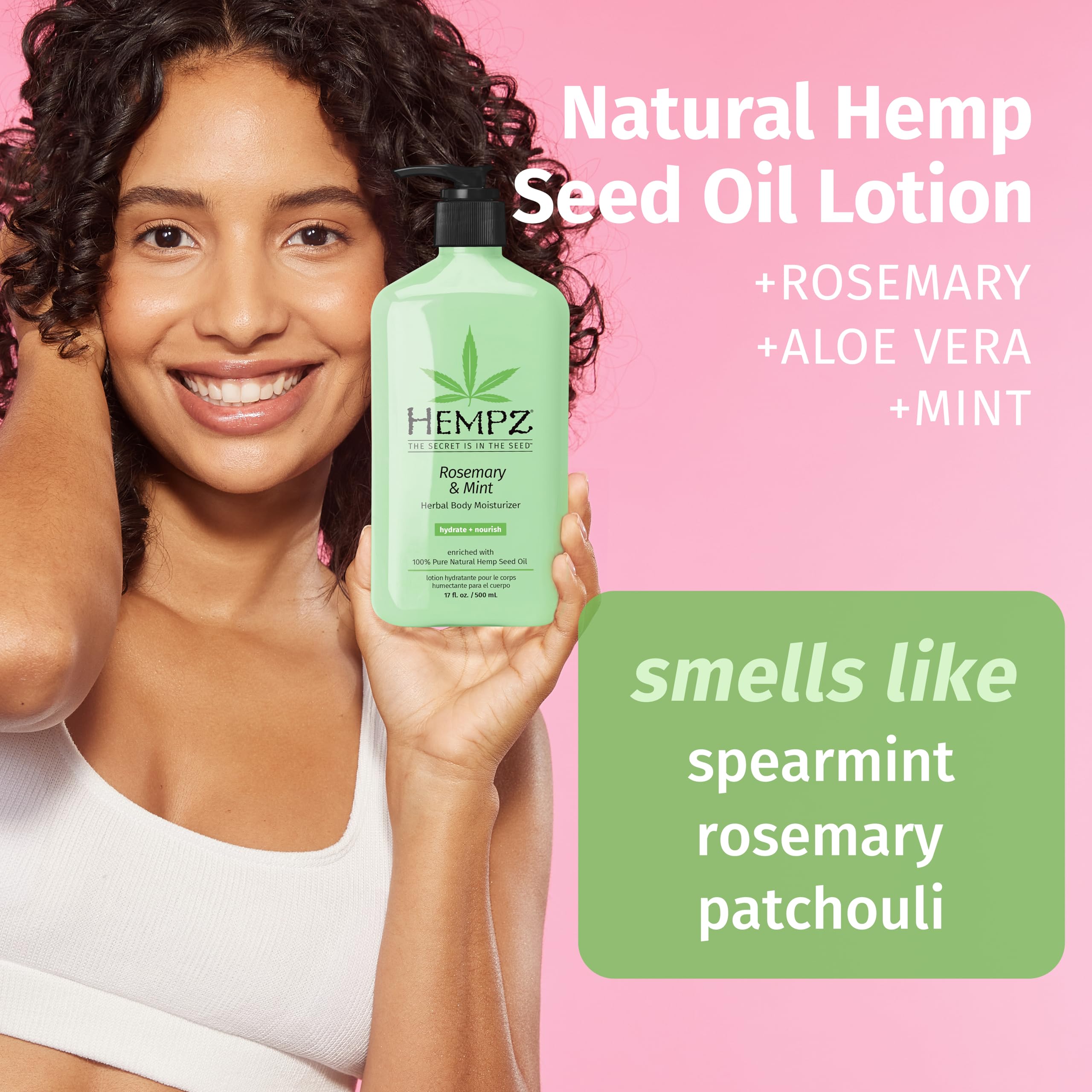 Hempz rosemary mint moisturizer label close-up highlighting vegan and cruelty-free