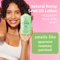 Hempz rosemary mint moisturizer label close-up highlighting vegan and cruelty-free