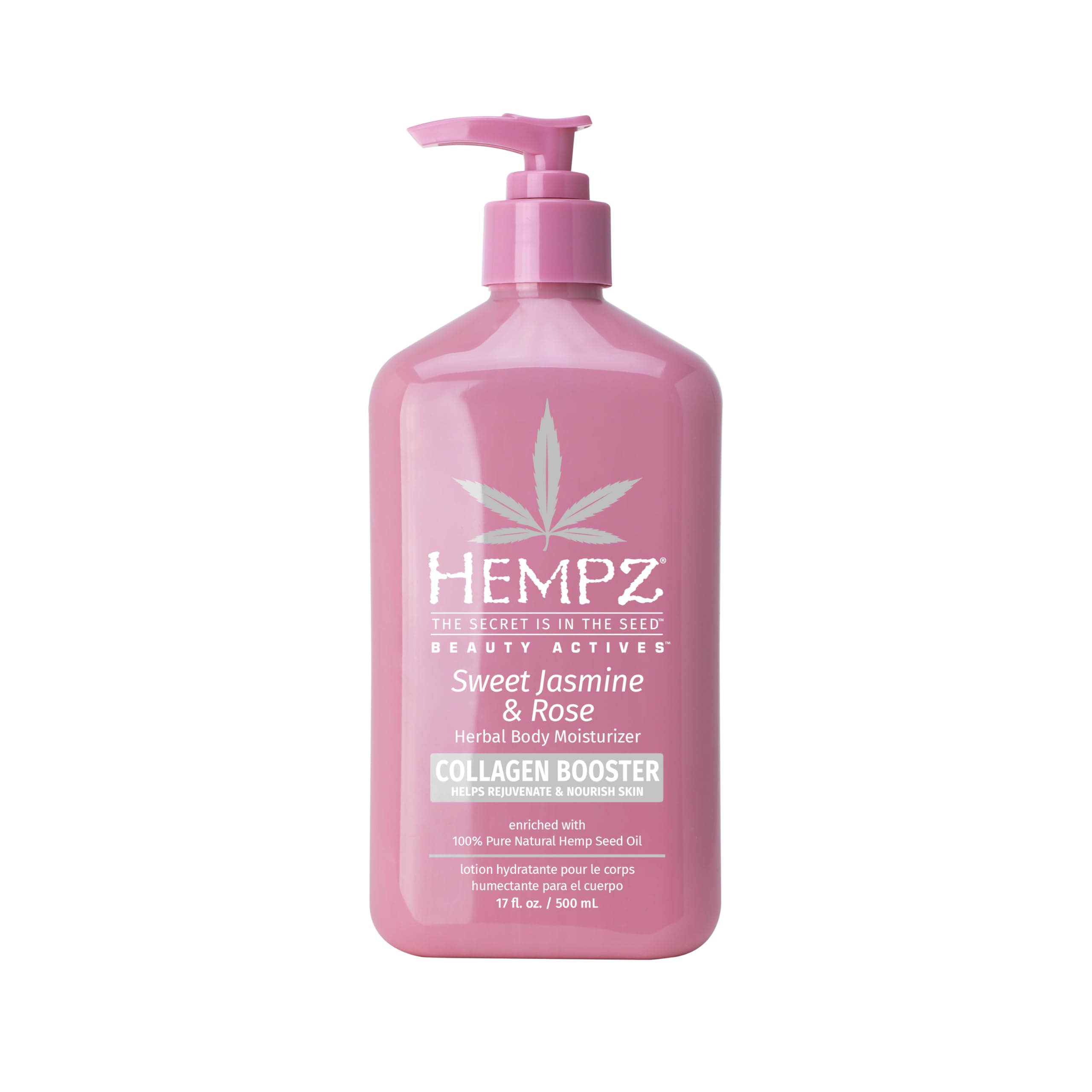 Hempz Sweet Jasmine & Rose body lotion bottle showing hydrating formula for dry skin