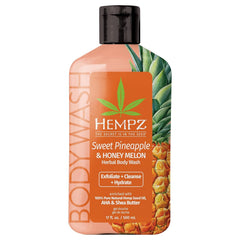 Hempz Sweet Pineapple and Honey Melon body wash bottle for hydrating, gentle cleansing on sensitive skin.