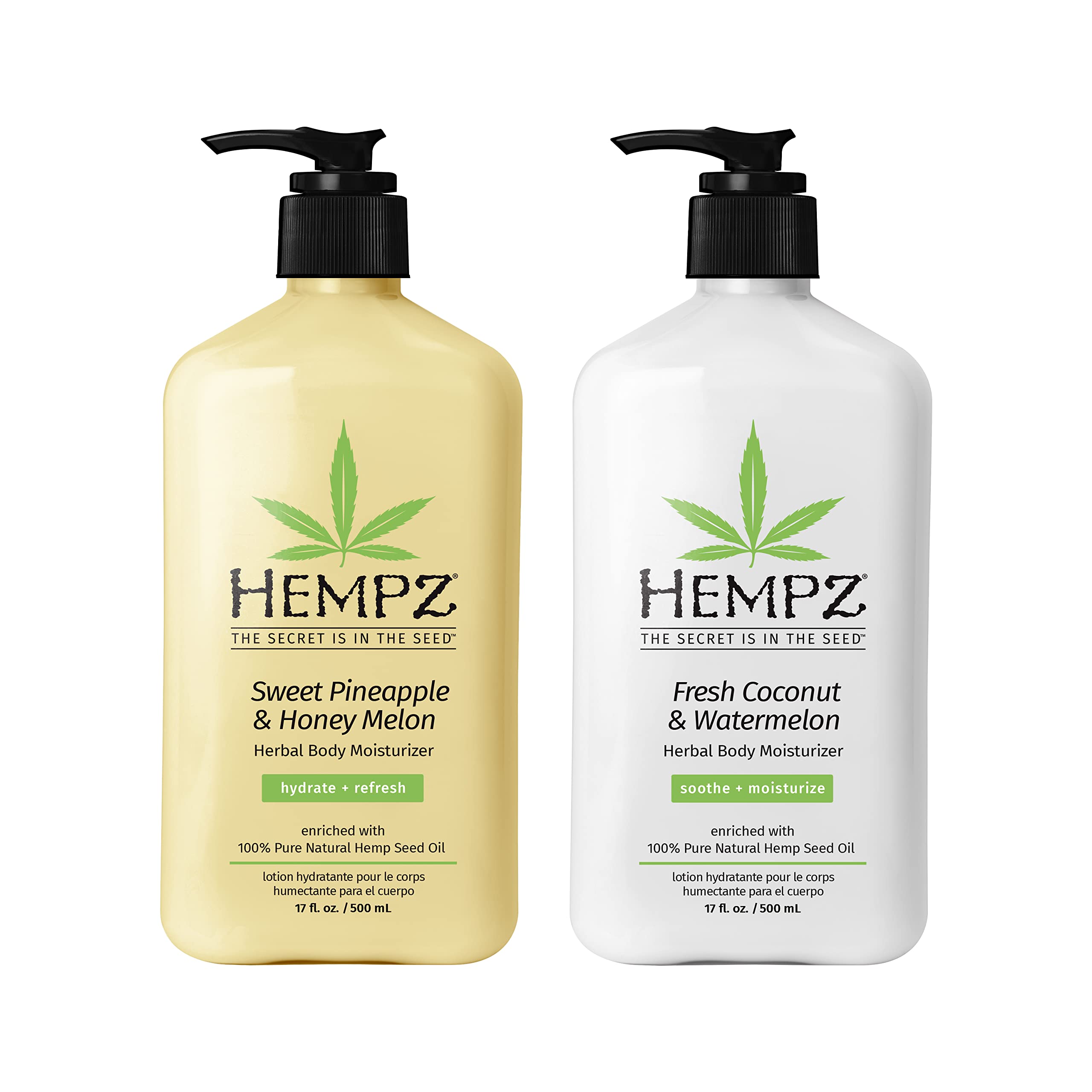 Hempz Sweet Pineapple & Honey Melon bottle pour for quick daily hydration.