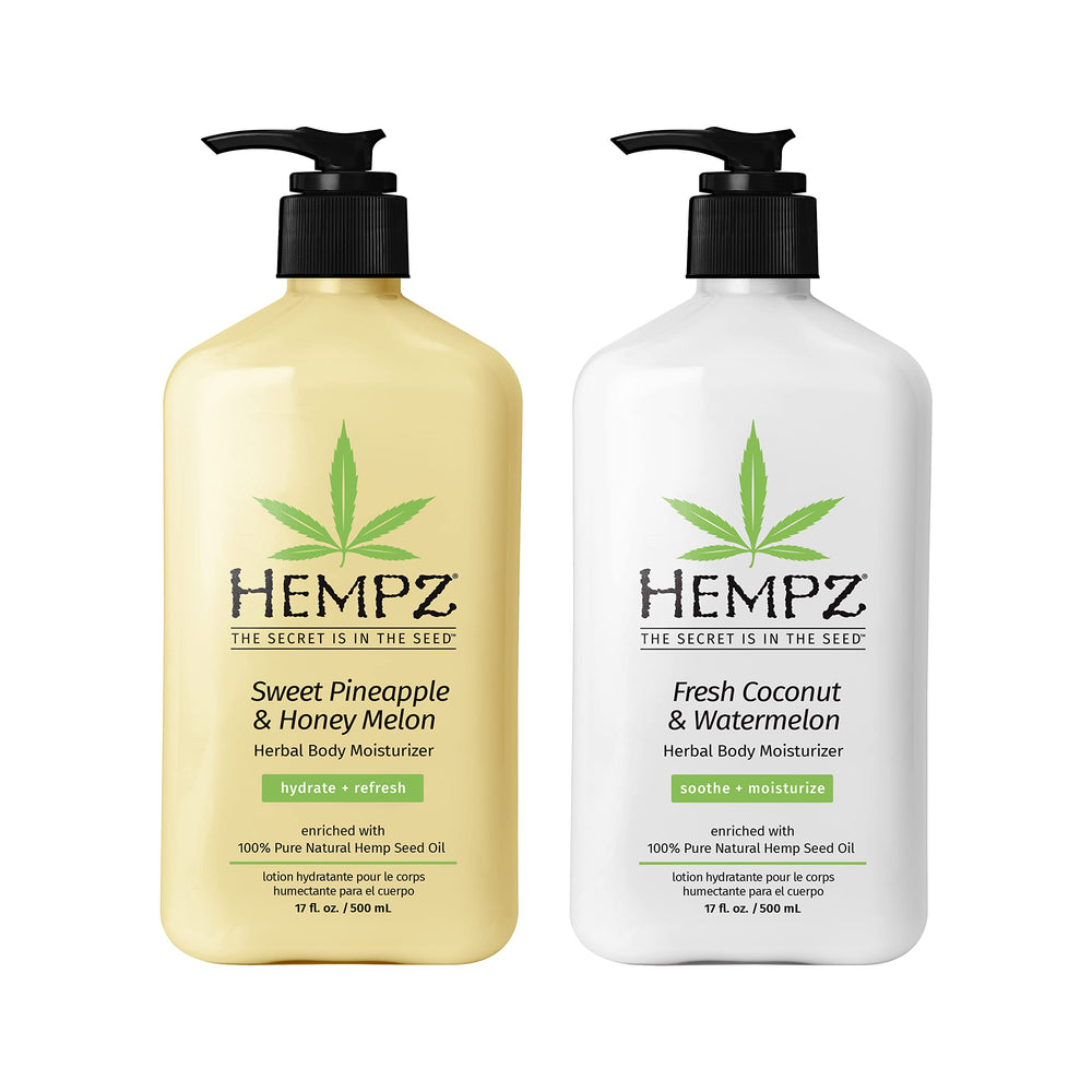 Hempz Sweet Pineapple & Honey Melon bottle pour for quick daily hydration.