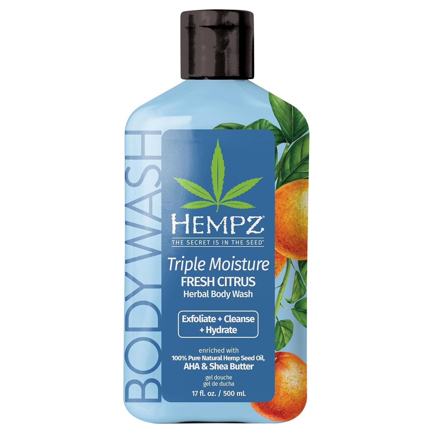 Hempz Triple Moisture Body Wash Grapefruit Peach bottle for hydrating shower experience