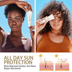 HENGRUNXIN Relief Sun SPF50 swatch displaying creamy, smooth application