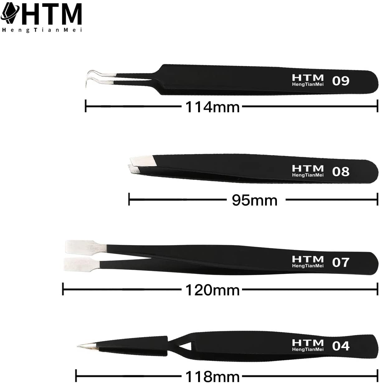 HengTianMei tweezers close-up showing slant tip for precise tasks