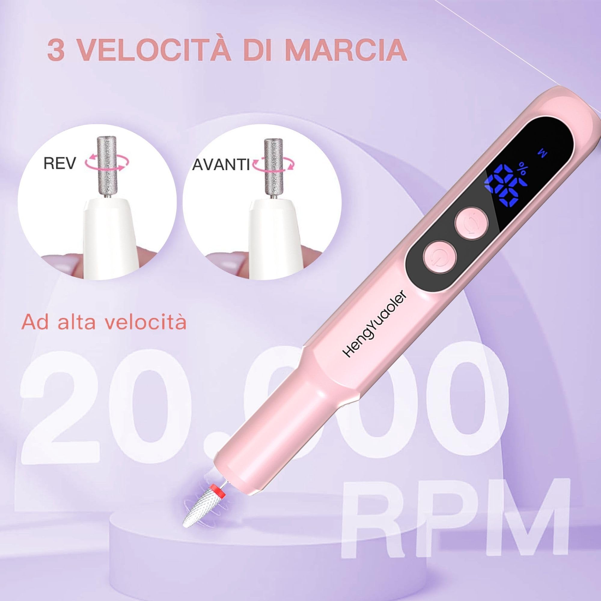 HengYuaoler nail drill LED display shows speed and status clearly.